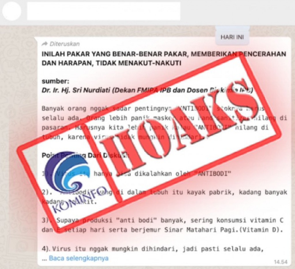 [HOAKS] Pesan Berantai Dosen IPB Sebut Antibodi Lebih Penting Ketimbang Pakai Masker