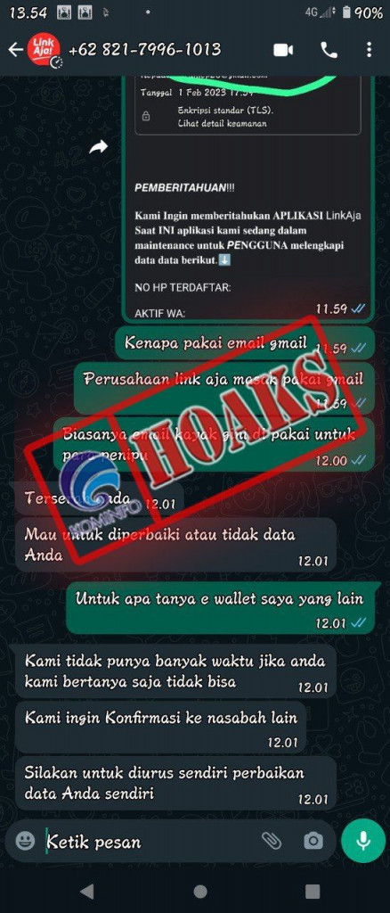 [HOAKS] Pesan WhatsApp Mengatasnamakan LinkAja