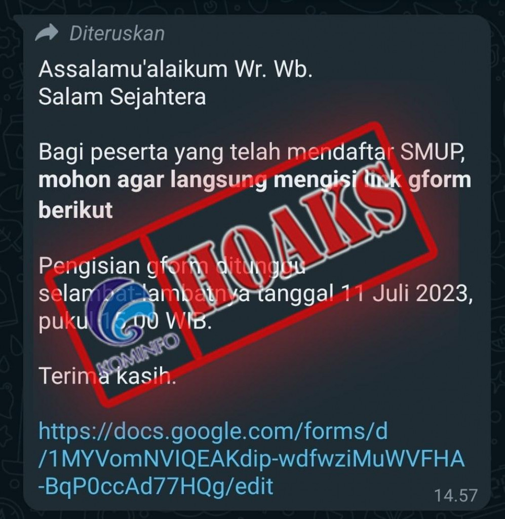 Pesan WhatsApp Pengisian Data Seleksi Masuk Universitas Padjadjaran (SMUP)