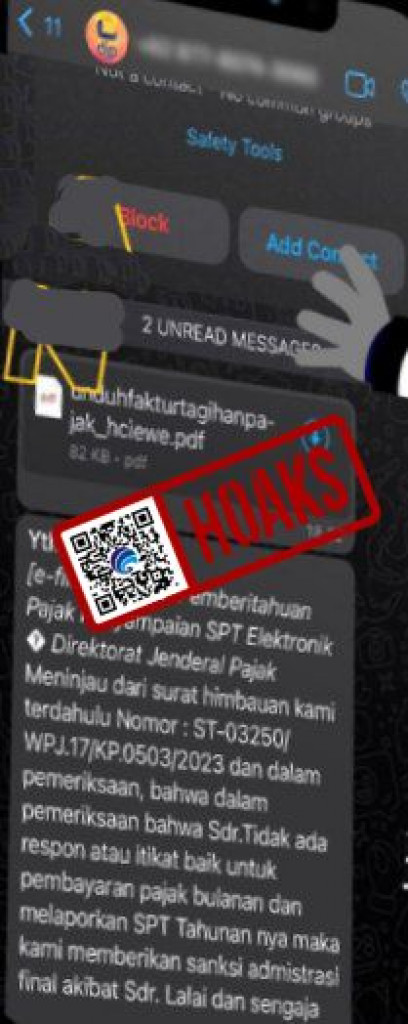 [HOAKS] Pesan WhatsApp Surat Pemberitahuan Pajak Penyampaian SPT Elektronik Mengatasnamakan DJP