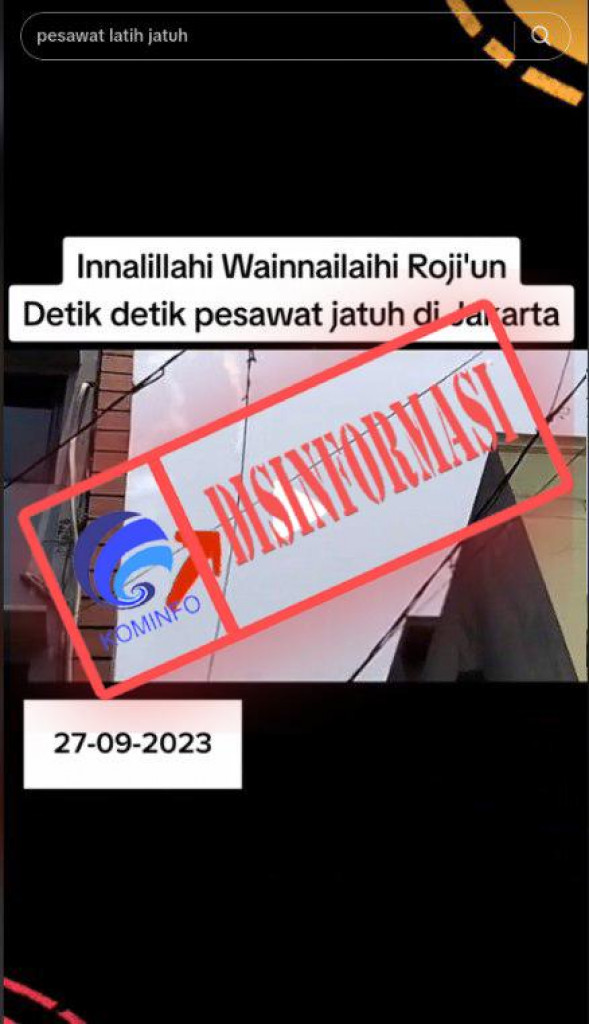 [DISINFORMASI] Pesawat Jatuh di DKI Jakarta