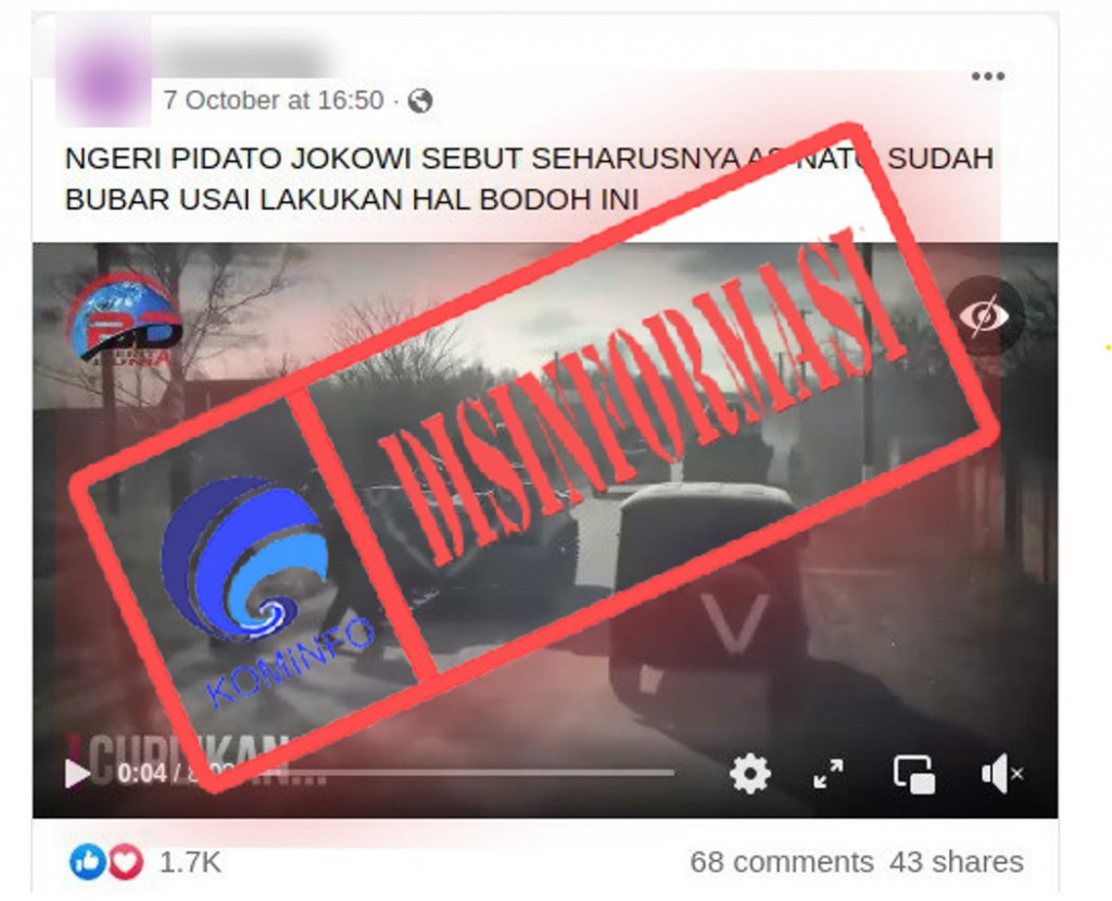 [DISINFORMASI] Video Pidato Jokowi yang Sebut Seharusnya Amerika Serikat dan NATO Sudah Bubar