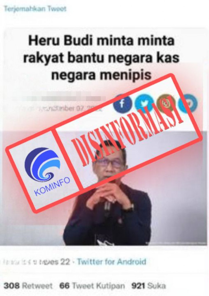 [DISINFORMASI] Pj Gubernur DKI Jakarta Heru Budi Hartono Meminta Rakyat Membantu Kas Negara karena Telah Menipis