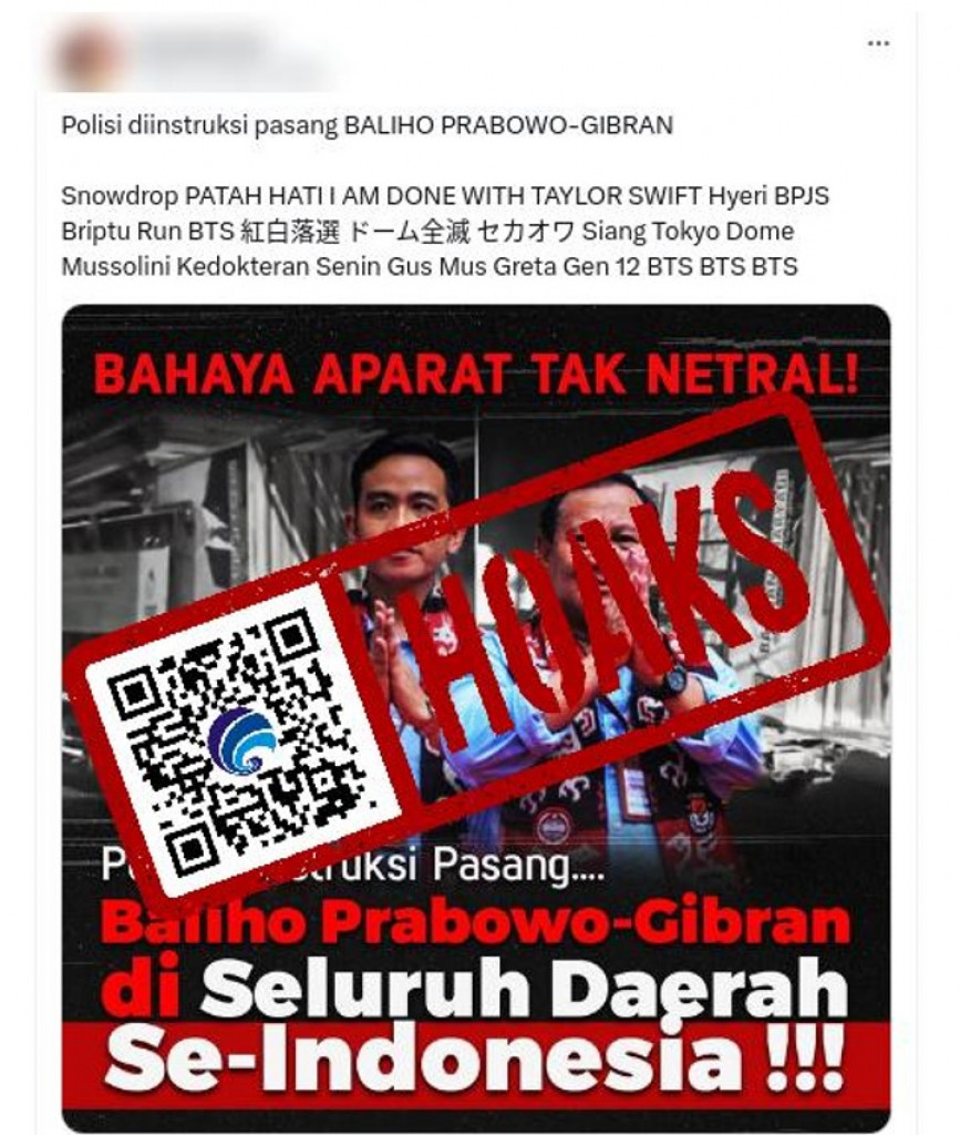 [HOAKS] Aparat Kepolisian Terlibat dalam Pemasangan Baliho Prabowo-Gibran