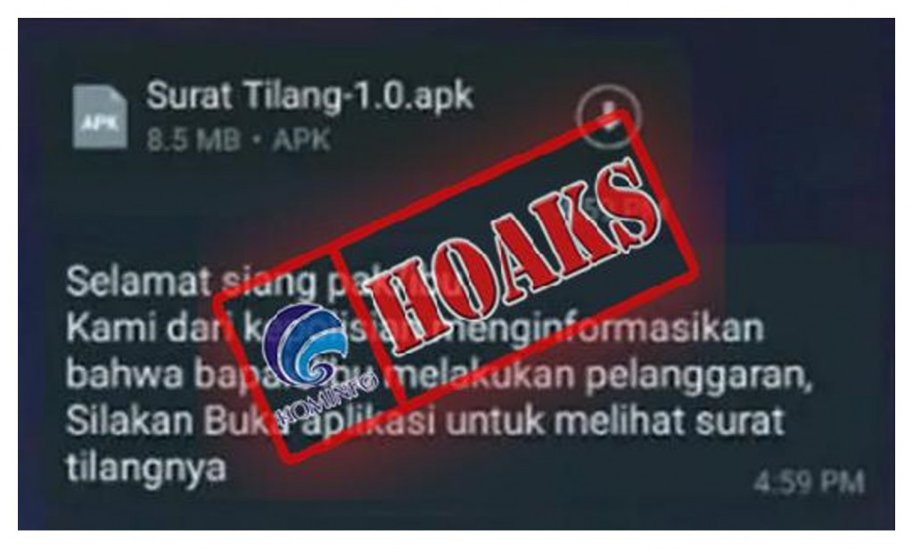[HOAKS] Pesan Berantai Polri Minta Masyarakat Unduh Aplikasi Surat Tilang