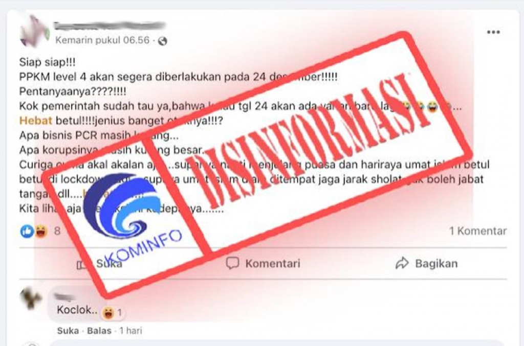 [DISINFORMASI] Pemerintah Terapkan PPKM Level 4 pada 24 Desember 2021 karena Ada Varian Baru Covid-19