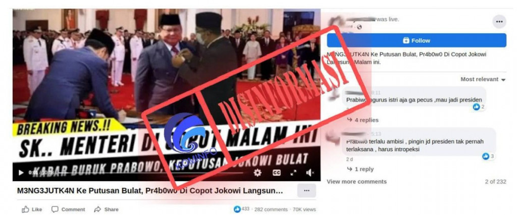 [DISINFORMASI] Prabowo Subianto Dicopot dari Jabatan Menteri Pertahanan