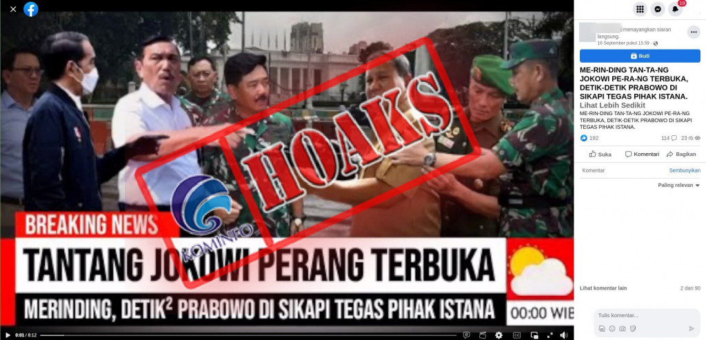 [HOAKS] Prabowo Tantang Presiden Jokowi Perang Terbuka