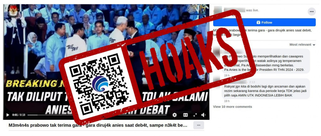 [HOAKS] Prabowo Tolak Bersalaman dengan Anies saat Debat Capres