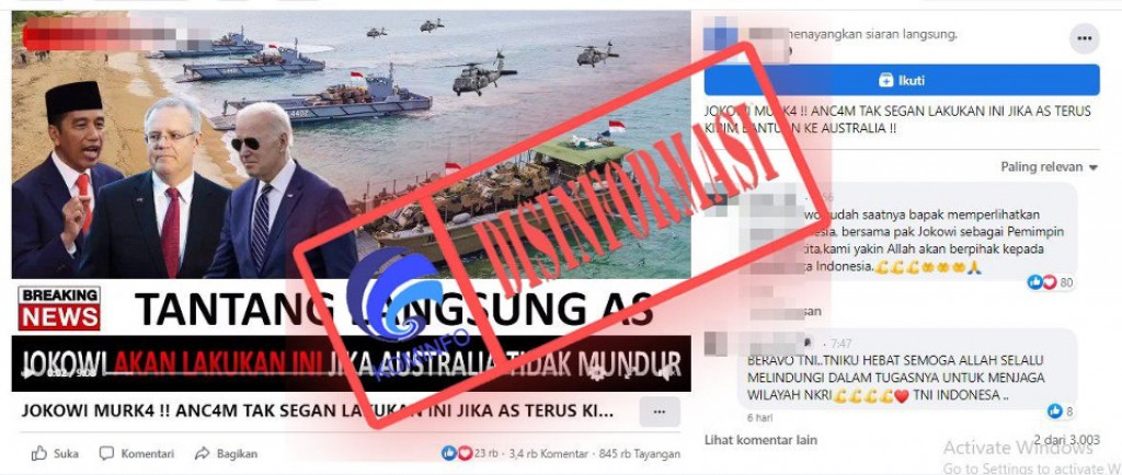 [DISINFORMASI] Presiden Jokowi Ancam AS bila Tambah Bantuan Militer ke Australia