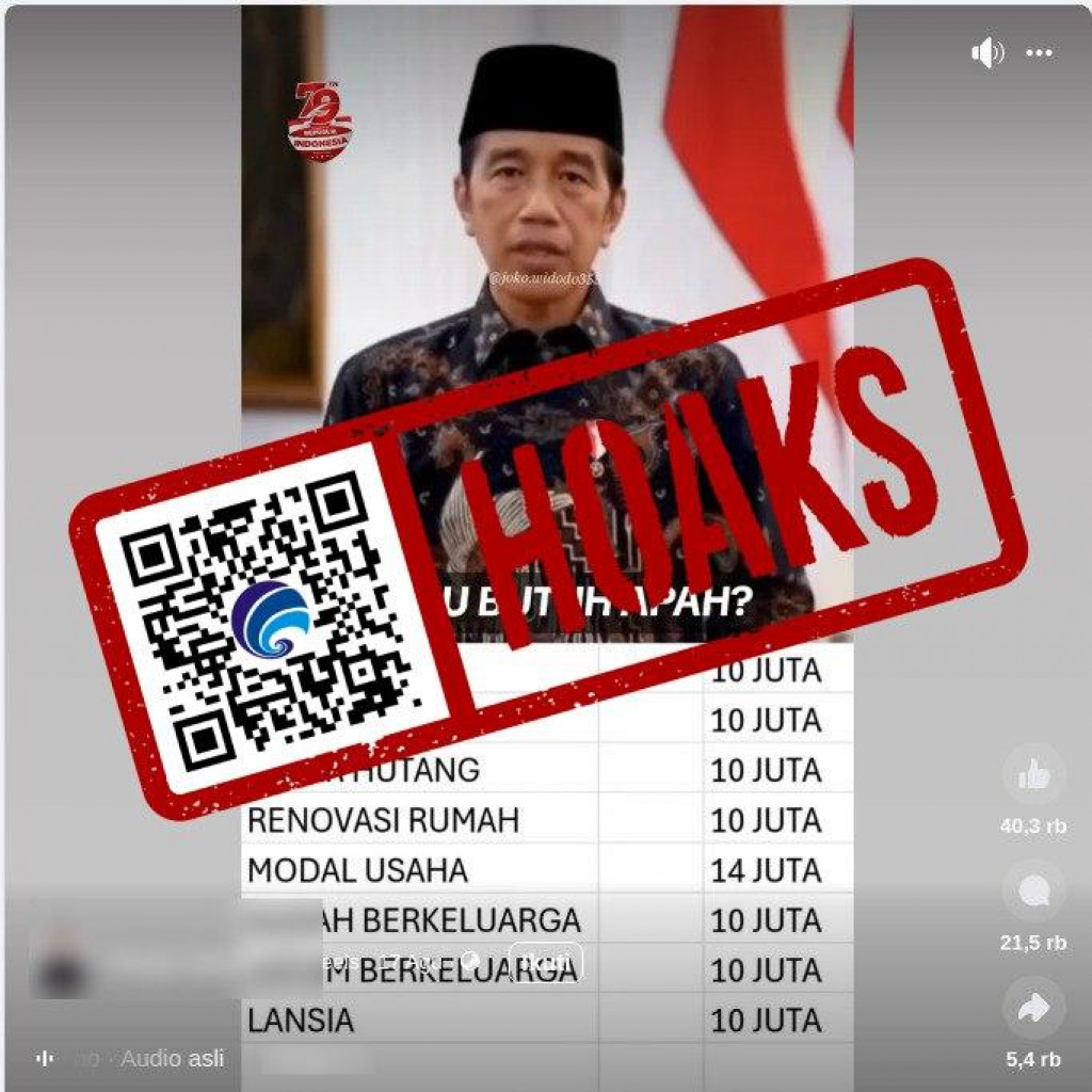 [HOAKS] Presiden Jokowi Bagikan Bantuan Rp790 Juta Dalam Rangka Hari Kemerdekaan di Facebook