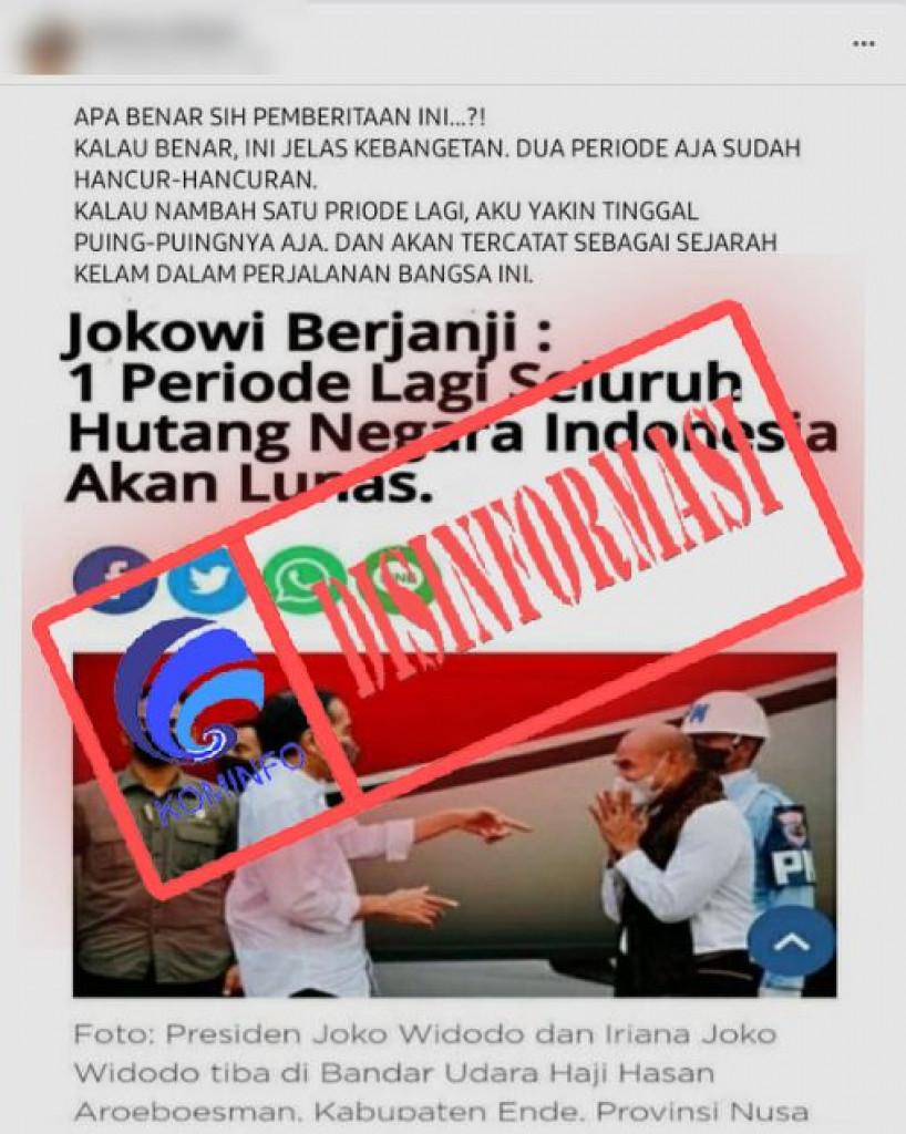 [DISINFORMASI] Presiden Jokowi Berjanji Lunasi Utang Negara jika Tambah Satu Periode Lagi