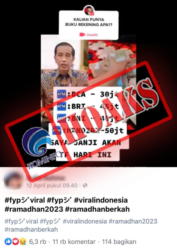 [HOAKS] Presiden Jokowi Janjikan Transfer Puluhan Juta Lewat Berbagai Bank