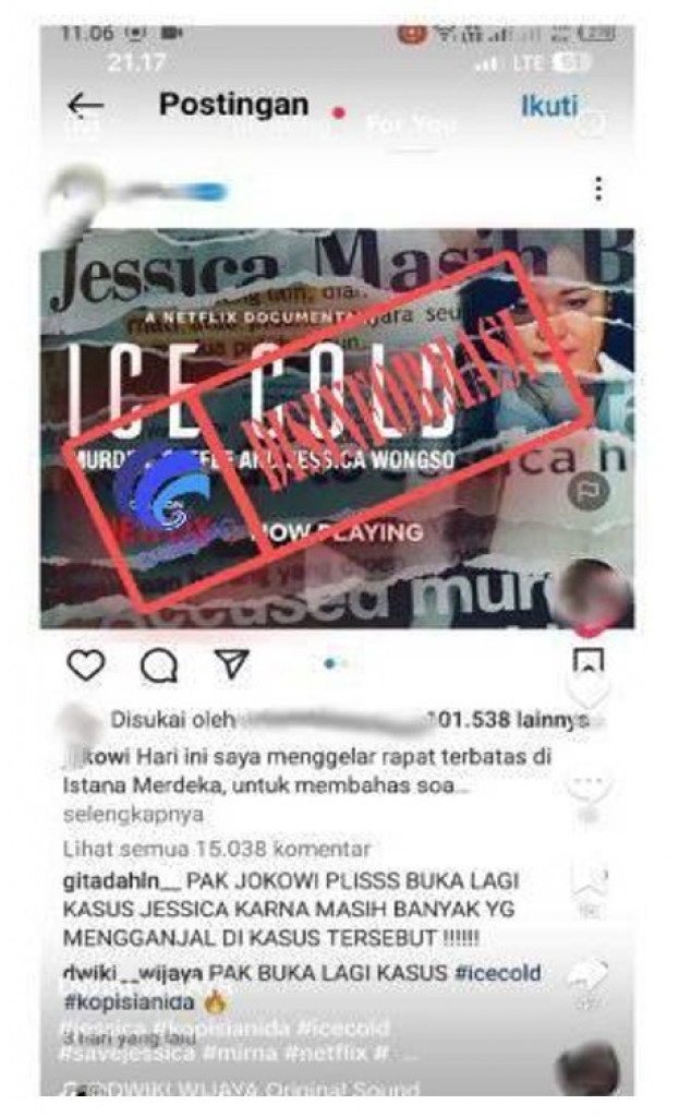 [DISINFORMASI] Presiden Jokowi Komentari Film Dokumenter "Ice Cold" di Instagram