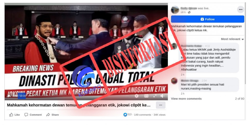 [DISINFORMASI] Presiden Joko Widodo Pecat Ketua MK Anwar Usman