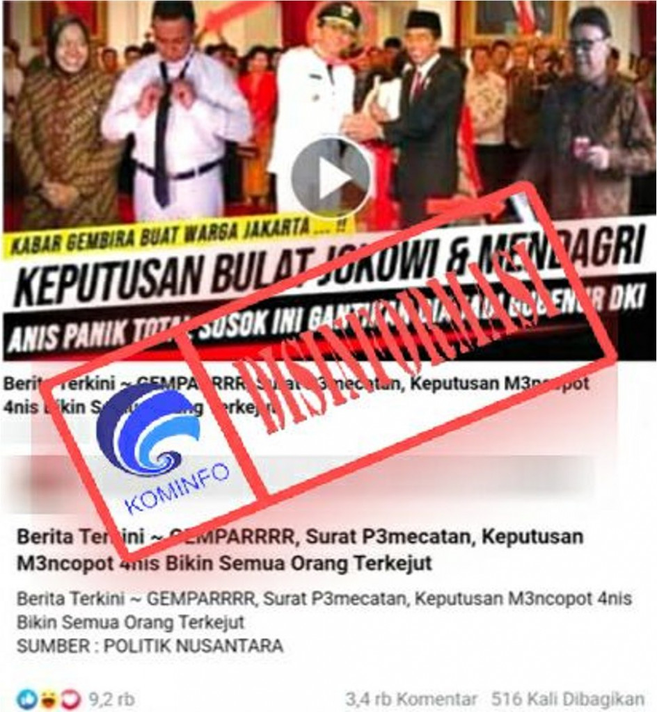 [DISINFORMASI] Presiden dan Mendagri Telah Mengeluarkan Surat Keputusan untuk Menggantikan Gubernur Anies Baswedan