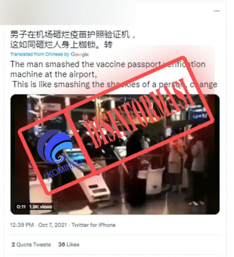 [DISINFORMASI] Seorang Pria di Cina Menghancurkan Mesin Verifikasi Paspor Vaksin di Bandara Kategori Hoaks | mth