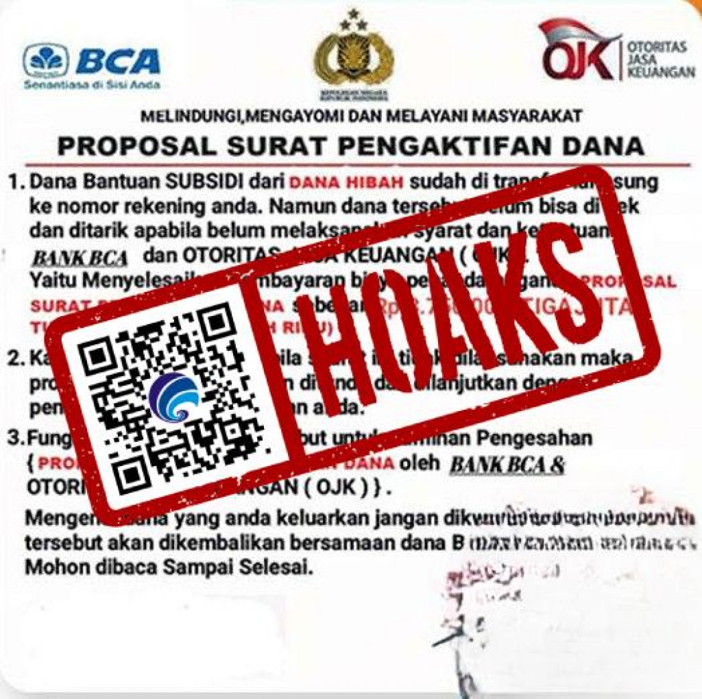 [HOAKS] Proposal Surat Pengaktifan Dana Mencatut Logo BCA, Polri, dan OJK