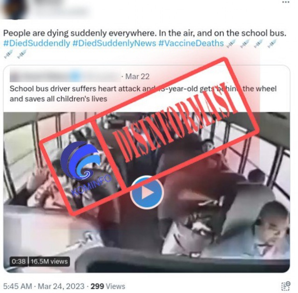 [DISINFORMASI] Rekaman Sopir Bus Sekolah Pingsan saat Mengemudi akibat Efek Vaksin Covid-19
