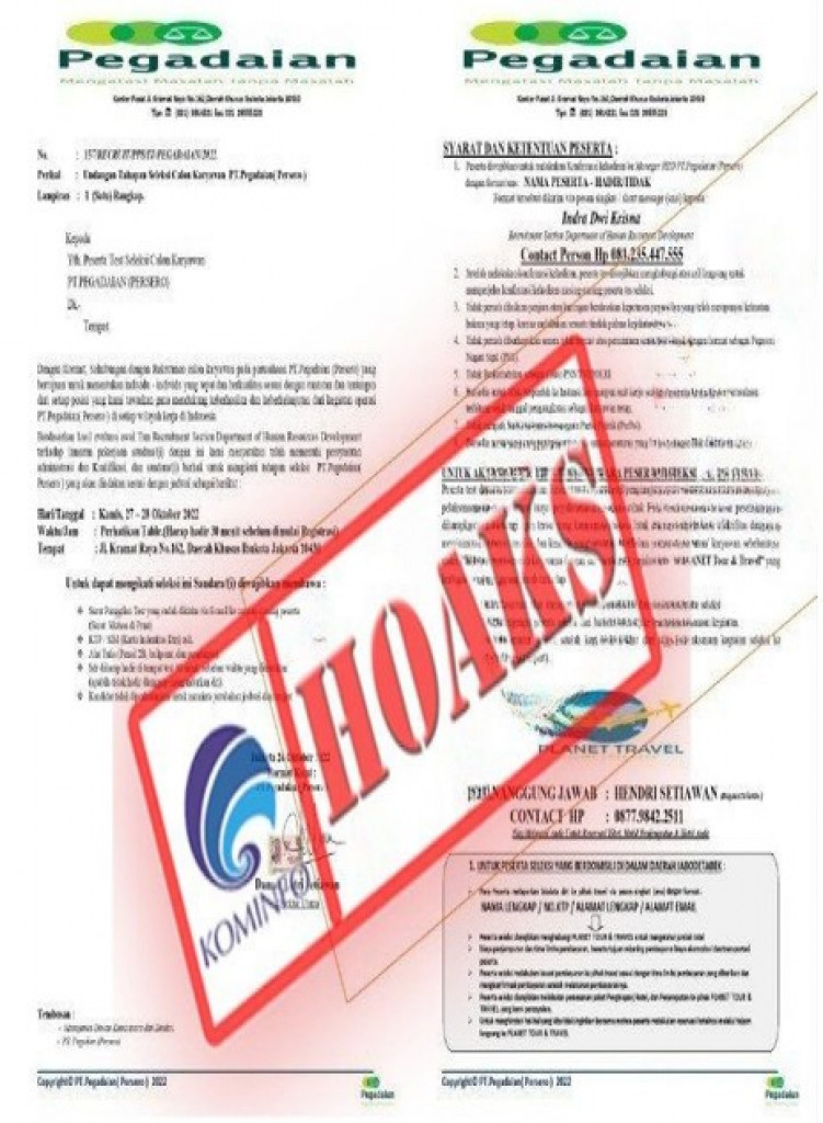 [HOAKS] Informasi Rekrutmen Mengatasnamakan PT Pegadaian