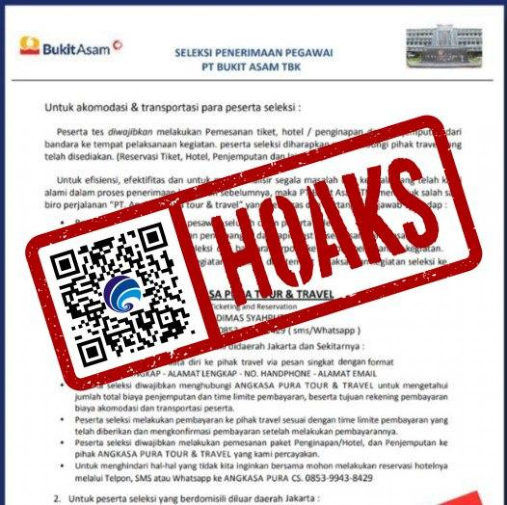 [HOAKS] Rekrutmen Mengatasnamakan PT Bukit Asam Tbk (PTBA)