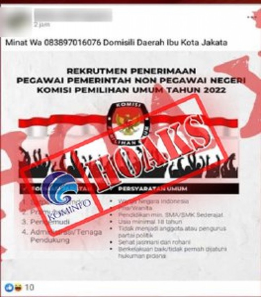 [HOAKS] Rekrutmen Pegawai KPU RI Tahun 2022