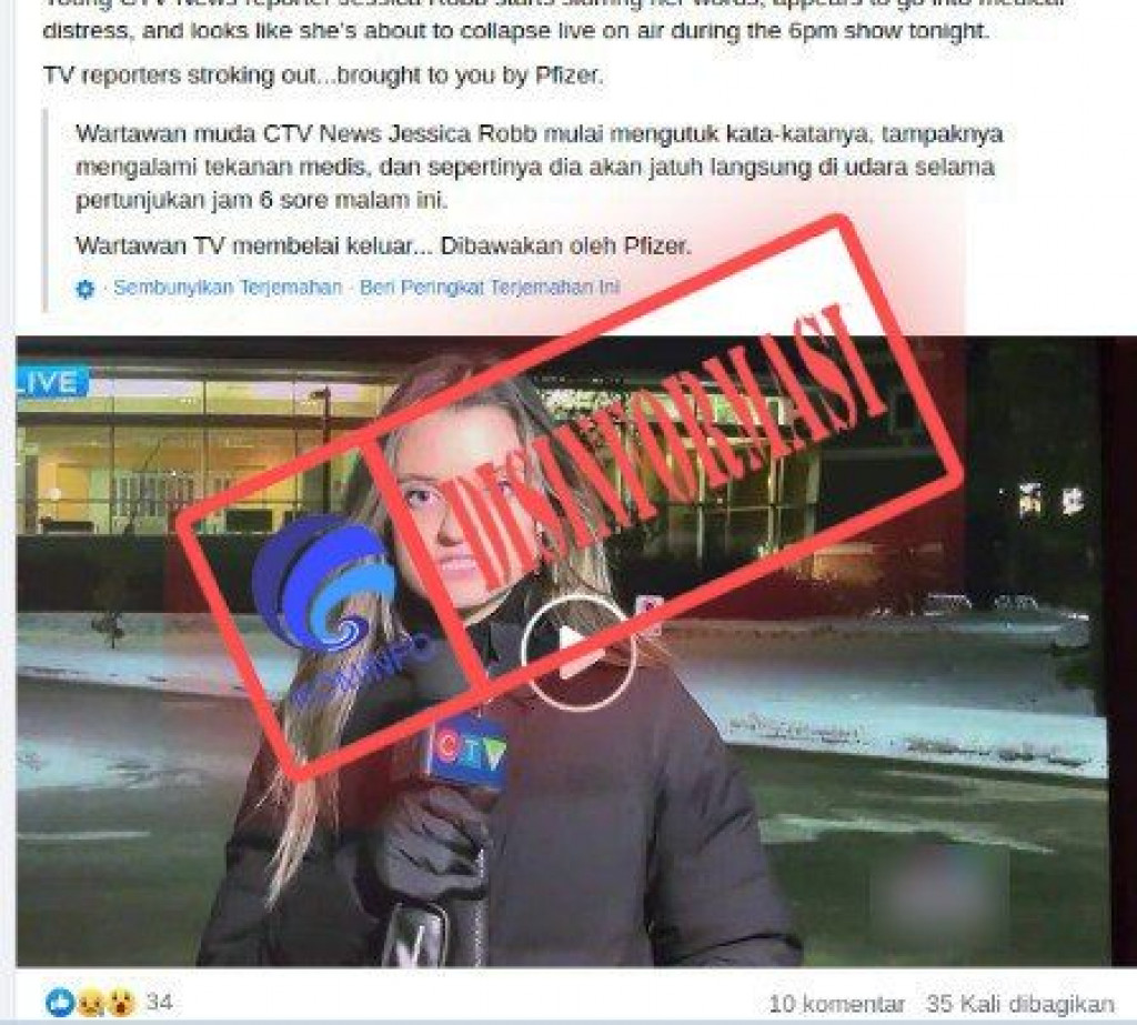 [DISINFORMASI] Reporter TV Kanada Alami Insiden Medis saat Meliput Efek dari Vaksin Pfizer