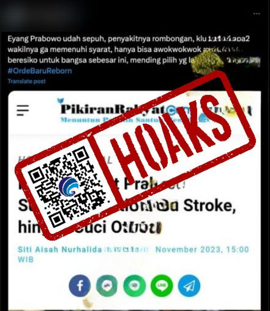 [HOAKS] Riwayat Penyakit Menhan Prabowo Subianto: Stroke, Vertigo, dan Cuci Otak