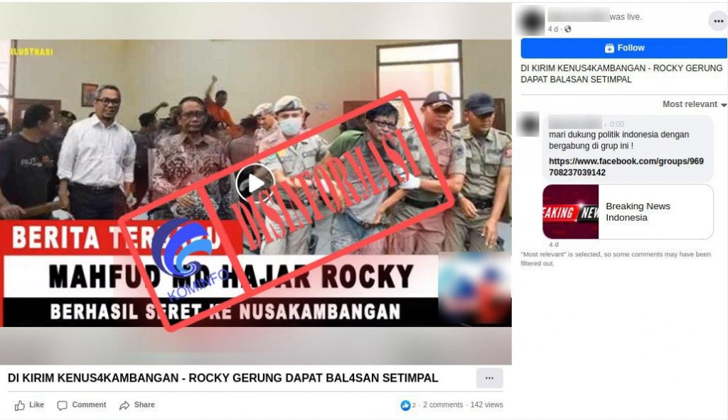 [DISINFORMASI] Rocky Gerung Ditahan di Nusakambangan atas Perintah Mahfud MD