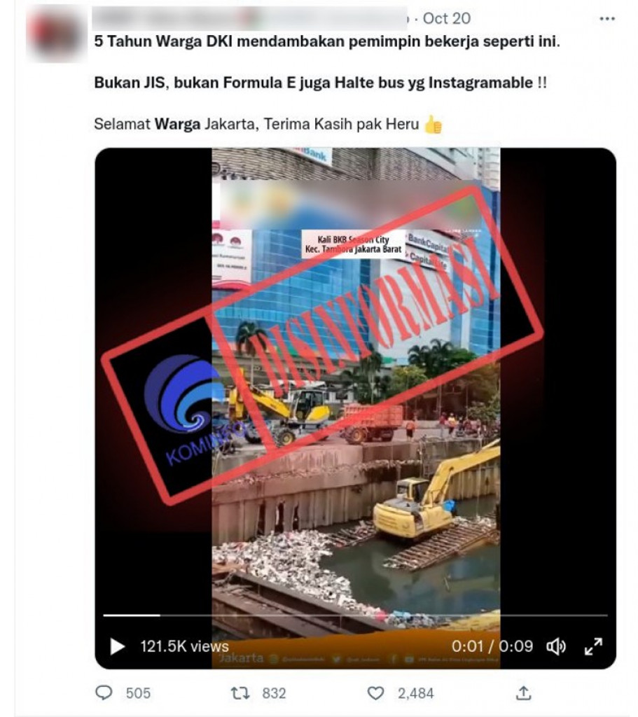 [DISINFORMASI] Pengambilan Sampah Kali BKB Season City, Tambora, Jakarta Barat Baru Dilakukan Setelah 5 Tahun Terakhir