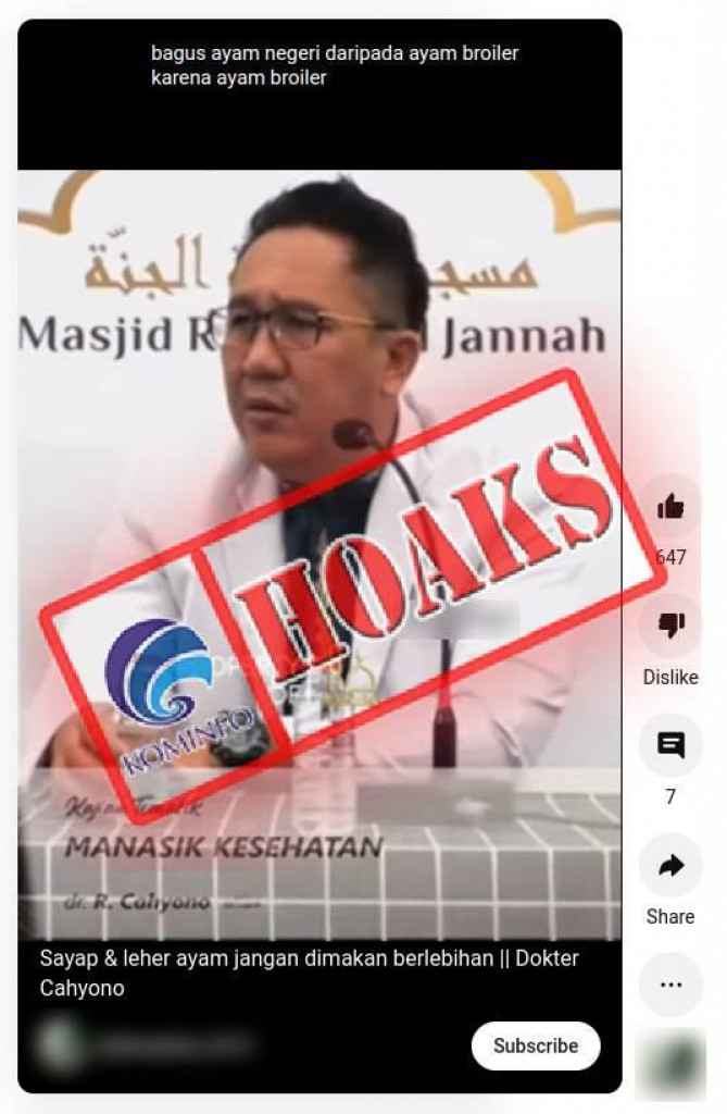 [HOAKS] Sayap dan Leher Ayam Broiler Jangan Dimakan Berlebihan