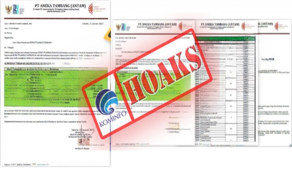 [HOAKS] Surat Pengumuman Kelulusan dan Jadwal Seleksi Lanjutan Mengatasnamakan PT Aneka Tambang