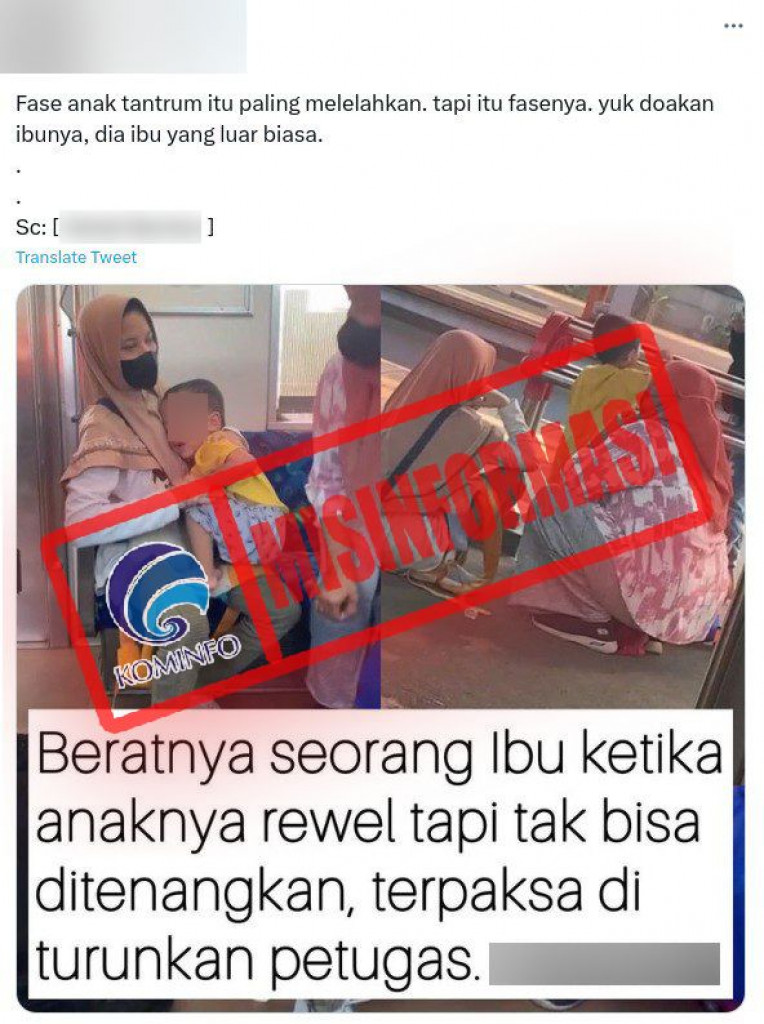 [MISINFORMASI] Seorang Ibu yang Diturunkan Paksa oleh Petugas KRL karena Anaknya Rewel