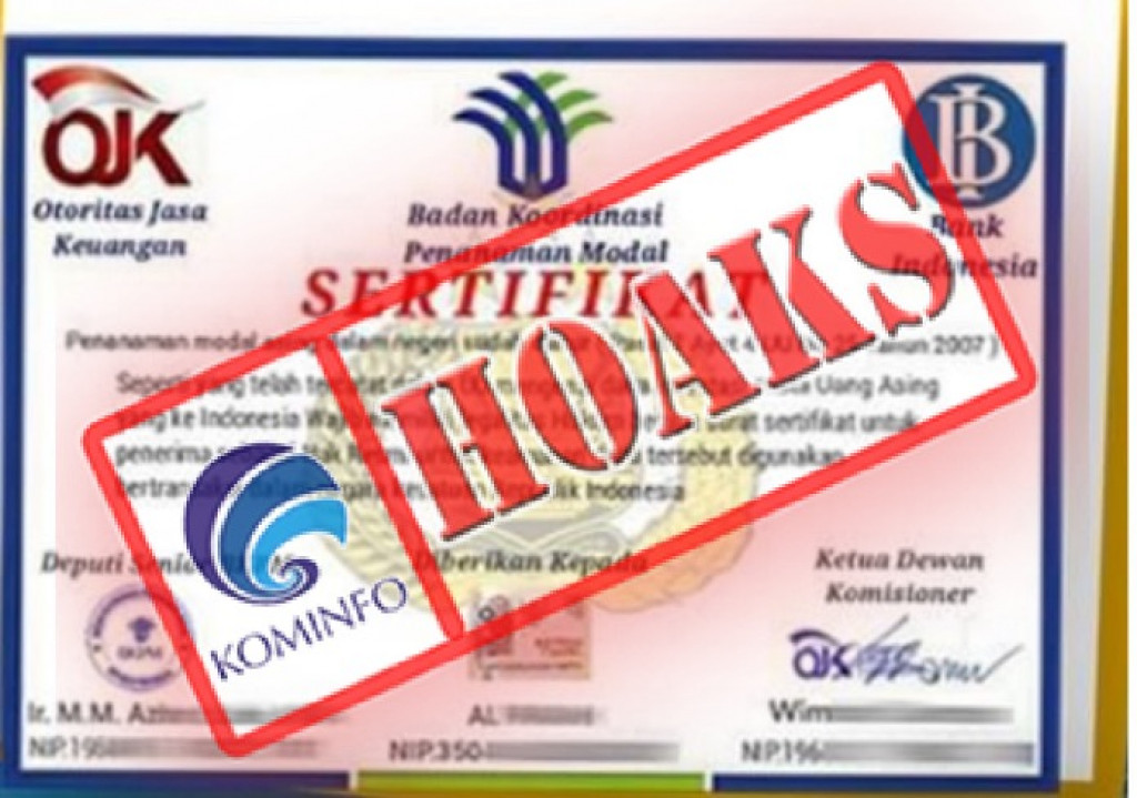 [HOAKS] Sertifikat Penanaman Modal Asing Mengatasnamakan Bank Indonesia