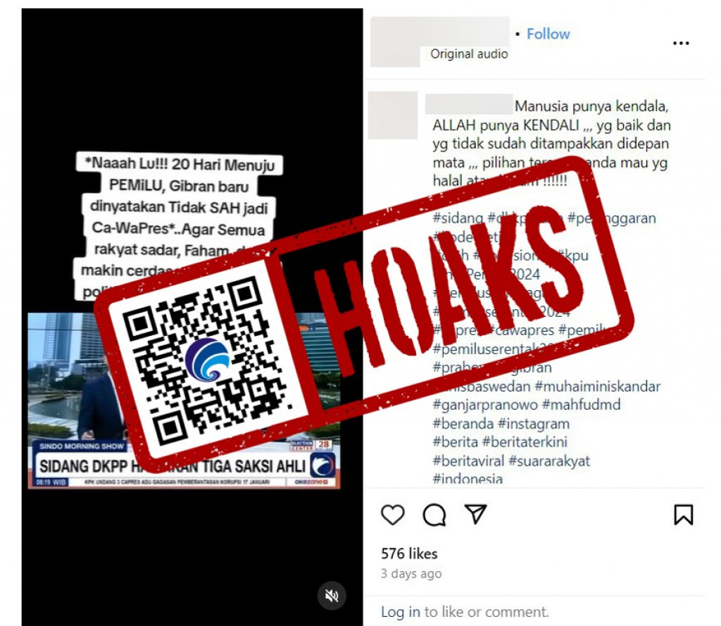 [HOAKS] Sidang DKPP Putuskan Gibran Rakabuming Raka Tidak Sah Ikuti Pemilu 2024