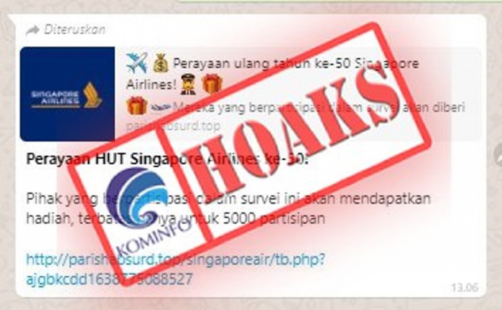 [HOAKS] Singapore Airlines Bagikan Uang Rp2 Juta dalam Rangka Ultah ke-50