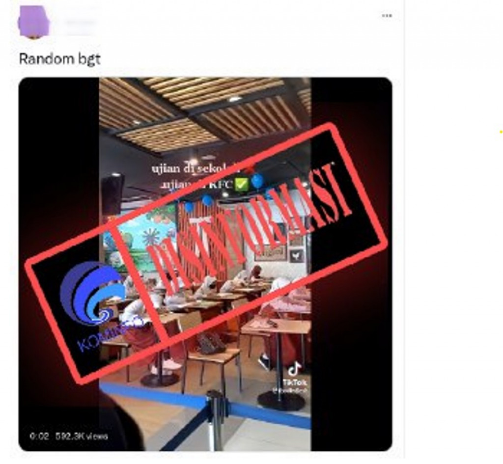 [DISINFORMASI] Video Siswa Sekolah Dasar Melaksanakan Ujian di KFC