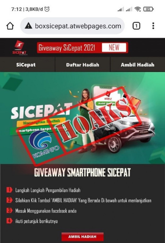 [HOAKS] Situs Giveaway Mengatasnamakan SiCepat Ekspres