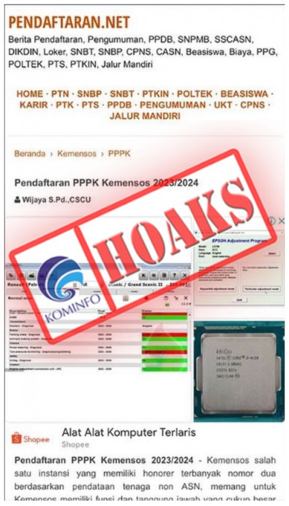 [HOAKS] Situs Pendaftaran PPPK Mengatasnamakan Kementerian Sosial