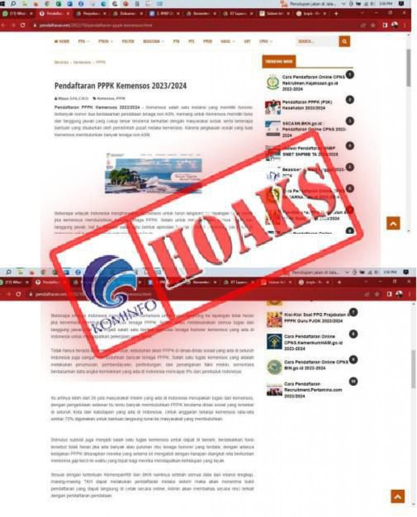 [HOAKS] Situs Pendaftaran PPPK Mengatasnamakan Kementerian Sosial
