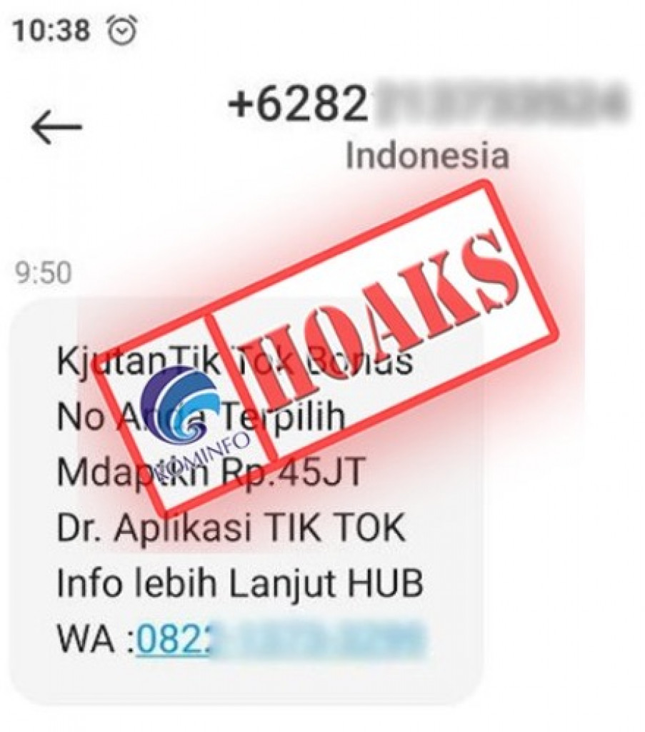 [HOAKS] SMS Berhadiah Jutaan Rupiah dari TikTok