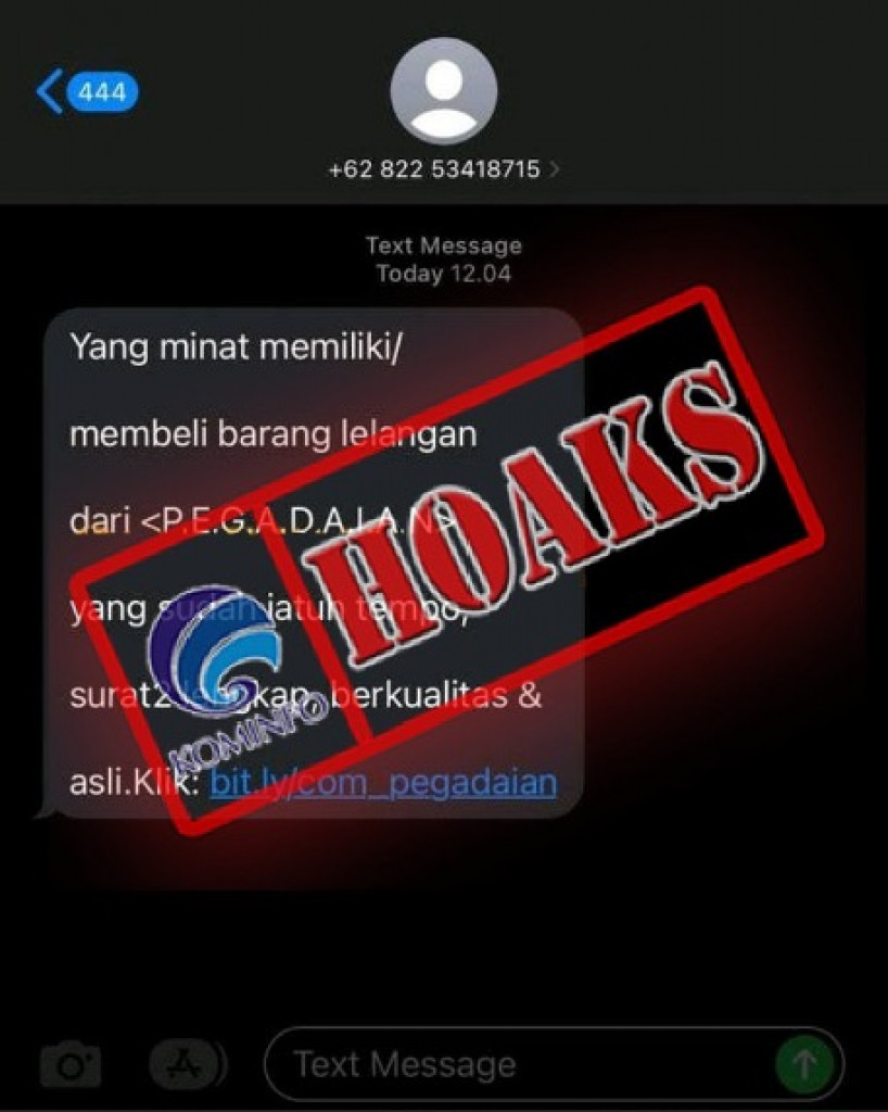 [HOAKS] SMS Lelang Online Pegadaian disertai Link