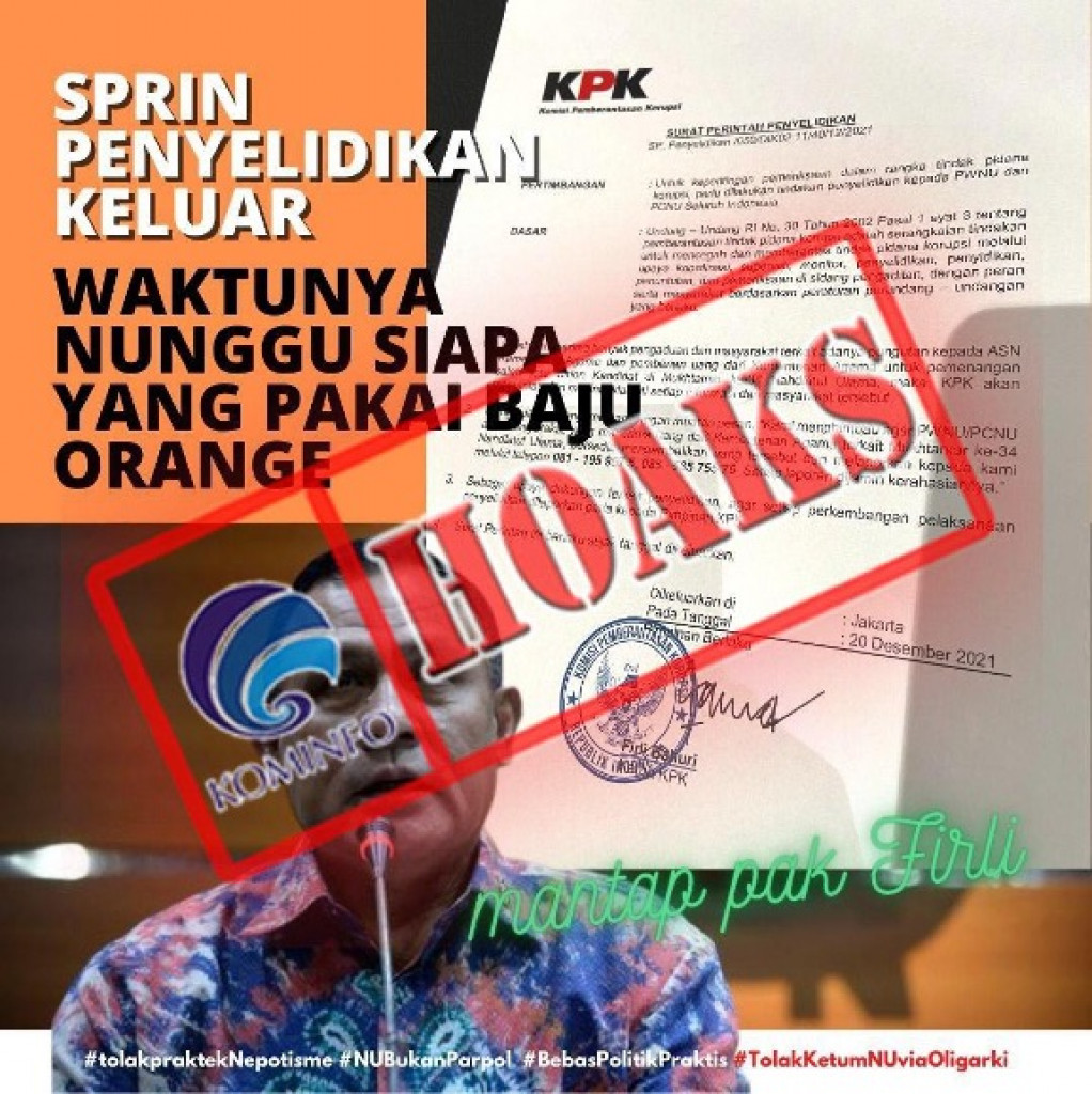 [HOAKS] Surat Perintah Penyidikan KPK terhadap Pelaksanaan Muktamar Nahdlatul Ulama ke-34