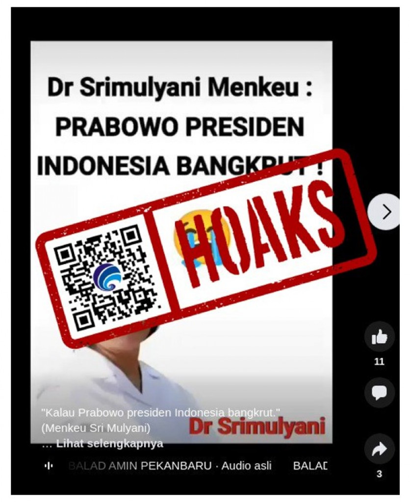 [HOAKS] Sri Mulyani Sebut Indonesia akan Bangkrut jika Prabowo Presiden