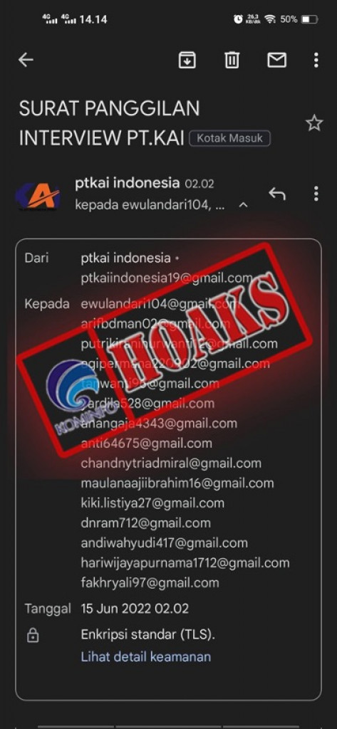 [HOAKS] Surat Panggilan Interview PT KAI