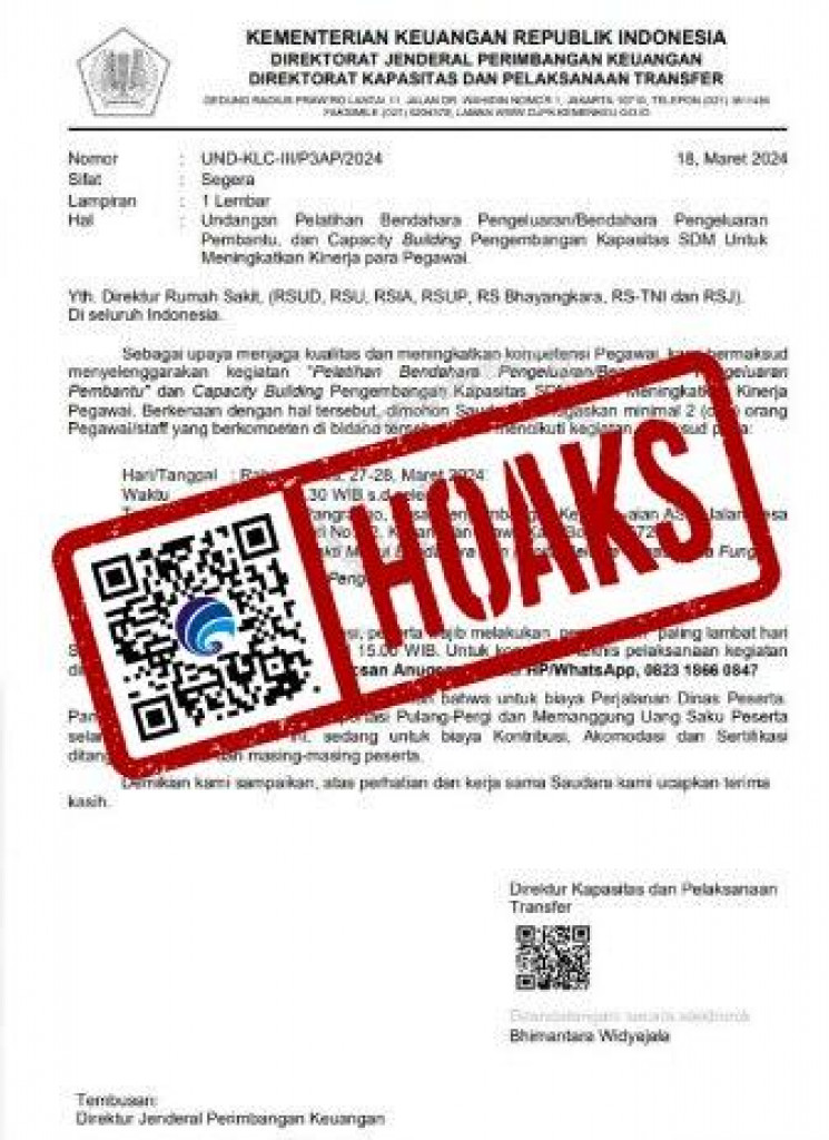 [HOAKS] Surat Pelatihan Bendahara Mengatasnamakan Pusat Pengembangan Kepegawaian ASN BKN