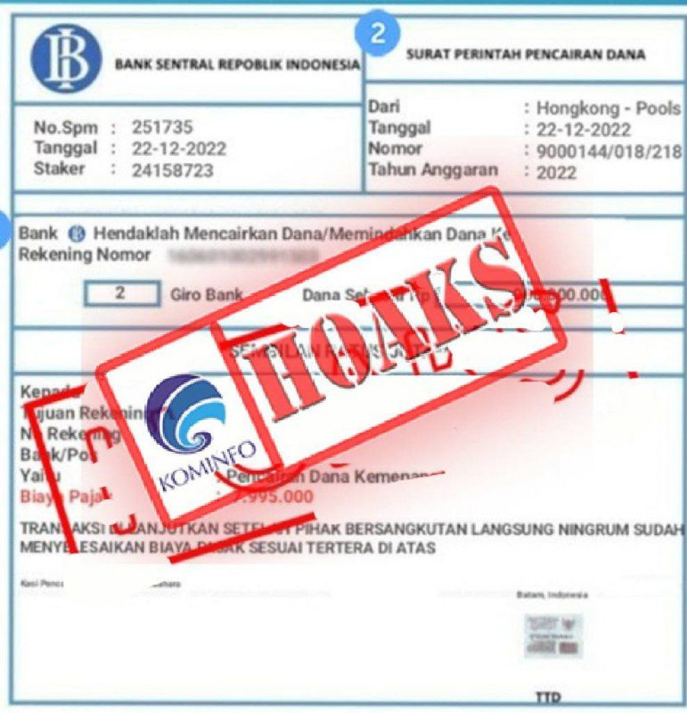 [HOAKS] Surat Pencairan Dana dari Luar Negeri Mengatasnamakan Bank Indonesia