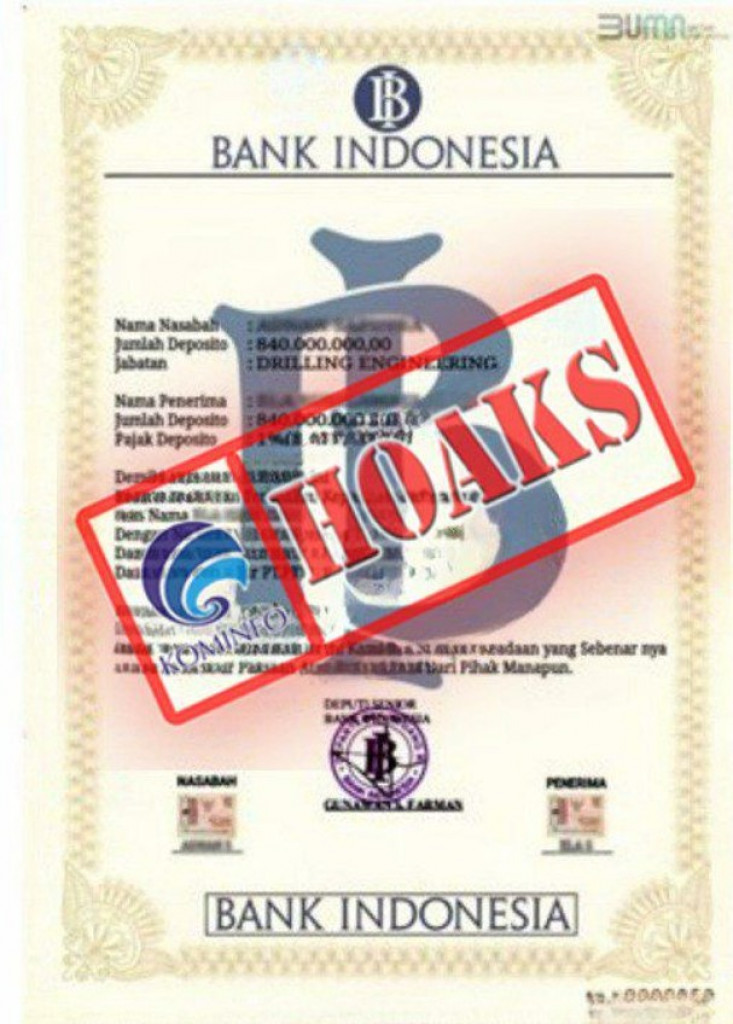 [HOAKS] Surat Pencairan Deposito Mengatasnamakan Bank Indonesia