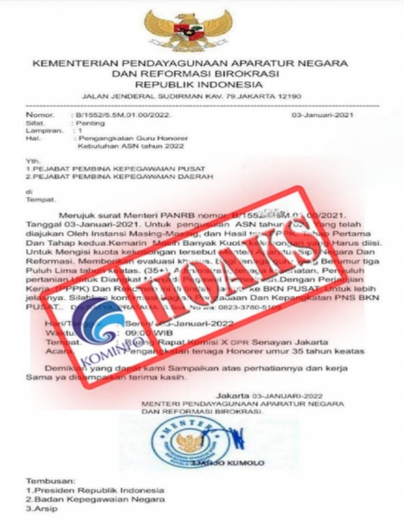 [HOAKS] Surat Pengangkatan Guru Honorer