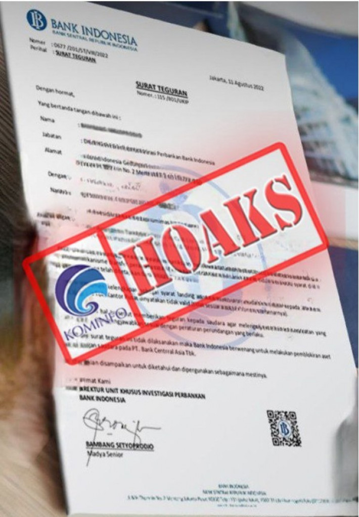 [HOAKS] Surat Teguran Mengatasnamakan Bank Indonesia